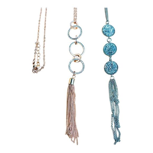 Tassel Pendant Necklaces Sparkly Silver Tone and Rose Gold Tone - Picture 2 of 4